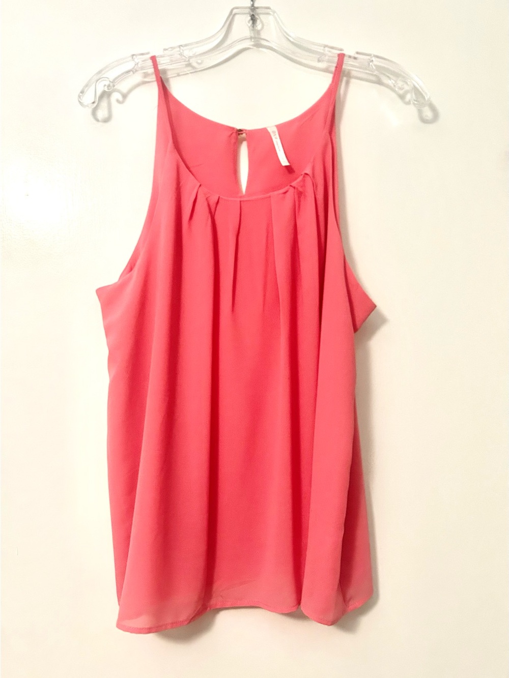Coral pink pleated chiffon sleeveless top from DNA Couture size Lg